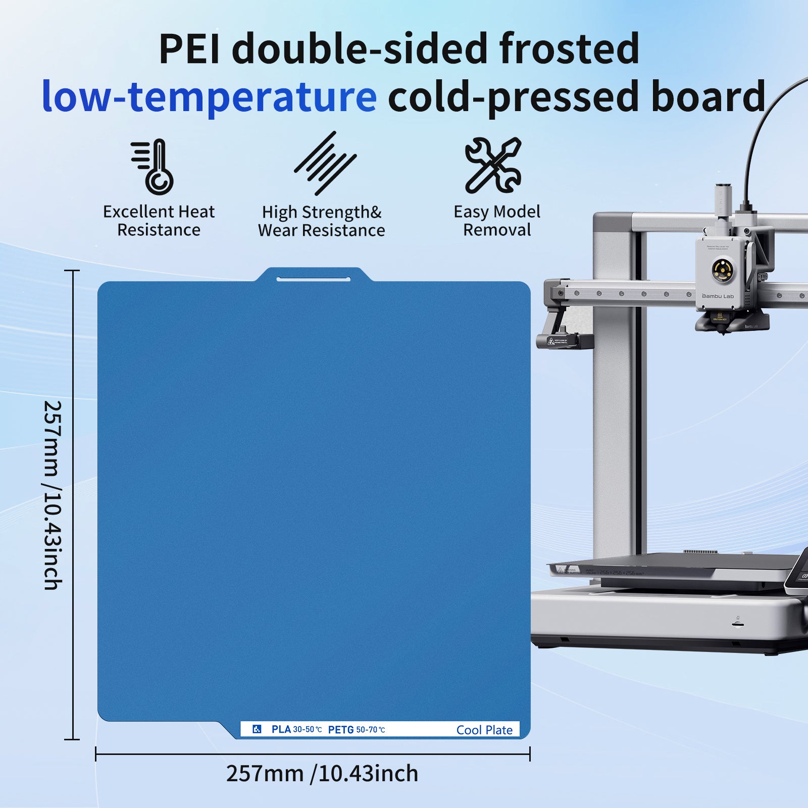 Double-Sided Frosted PEI Cold Build Plate for Bambu Lab X1C / X1 / P1S / P1P / A1 3D Printer Parts 257x257mm