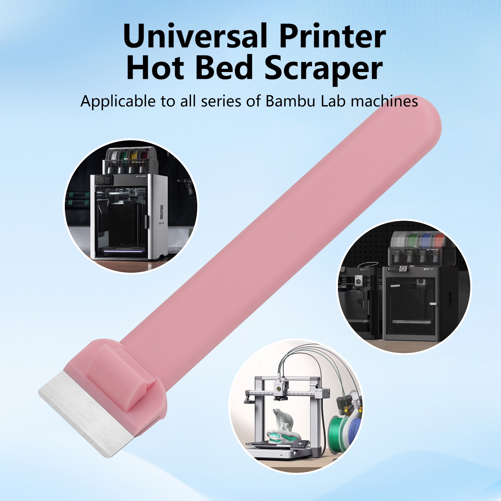 SK5 Steel Blade 3D Printer Scraper for Bambu Lab A1 Mini / P1 / X1 – Durable Print Removal Tool, No Damage Build Plate, Plastic Handle