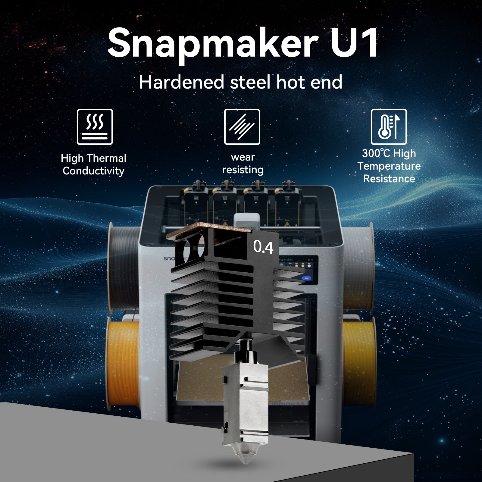 Hardened Steel Nozzle Hotend for Snapmaker U1 3D Printer – High Temperature Wear-Resistant Extruder Upgrade