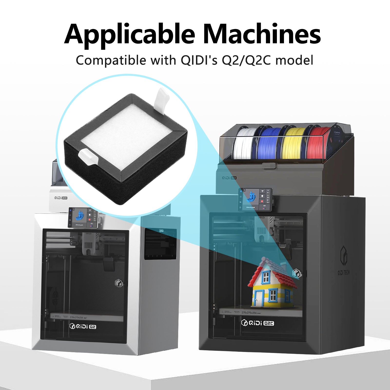 Qidi Q2 3D Printer Air Purifier - H13 HEPA & Carbon Filter for Fumes, Dust & Odor Elimination