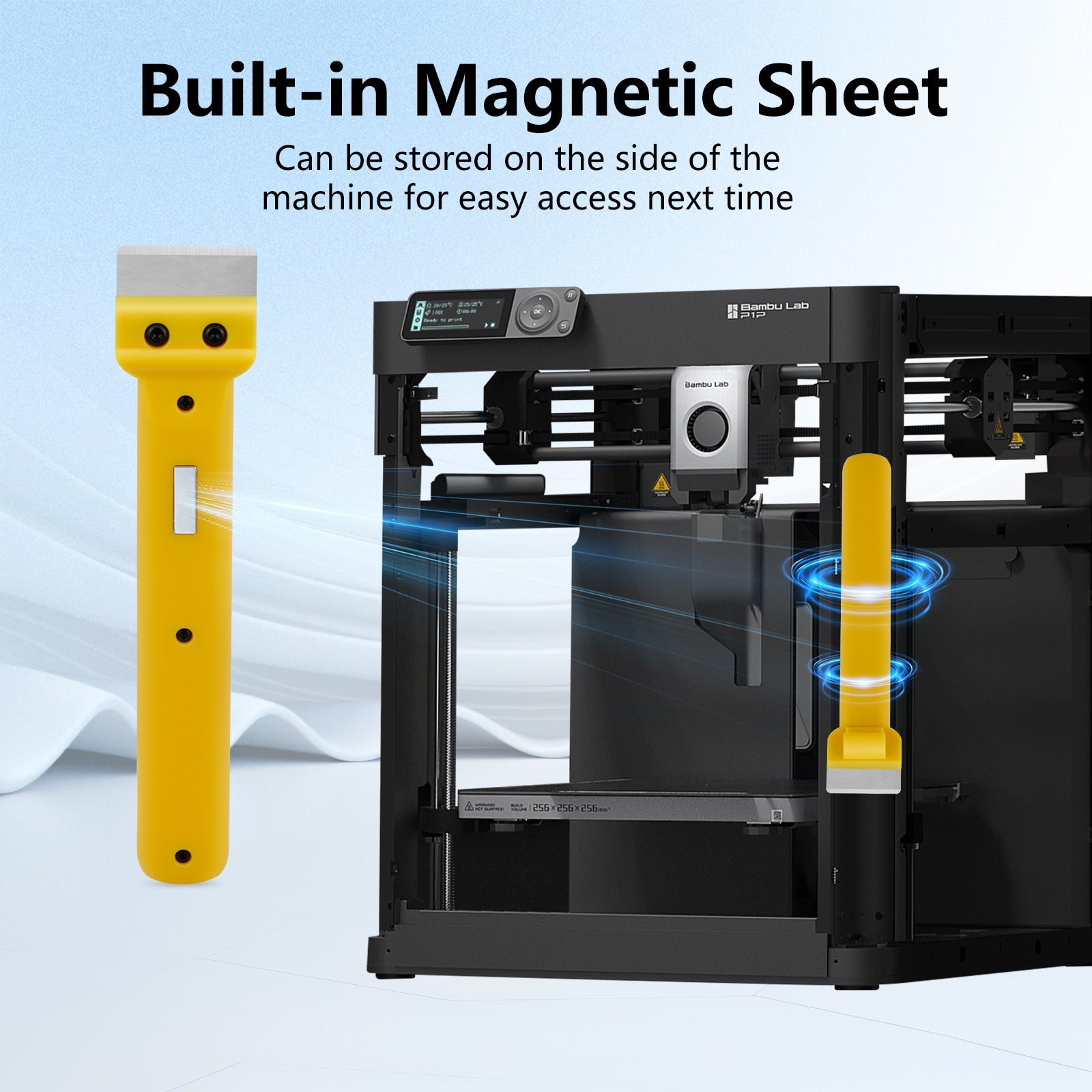 3D Print Removal Tool with SK5 Steel Blade for Bambu Lab A1 Mini P1 X1 – Fast Cleaning Build Plate Scraper with Comfortable Grip Handle