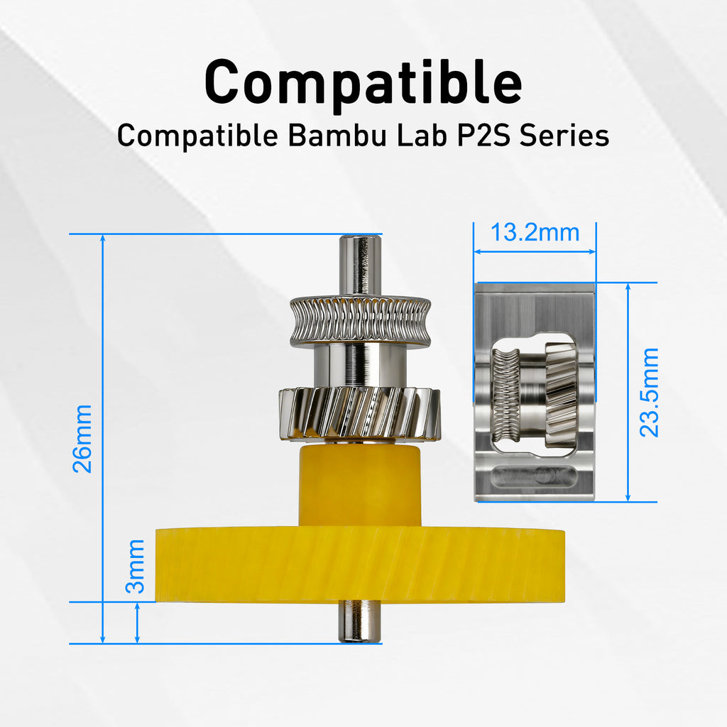 Nickel-Plated Hardened Steel Extruder Gear Kit for Bambu Lab P2S – Wear-Resistant Upgrade for Smooth & Stable Filament Feeding