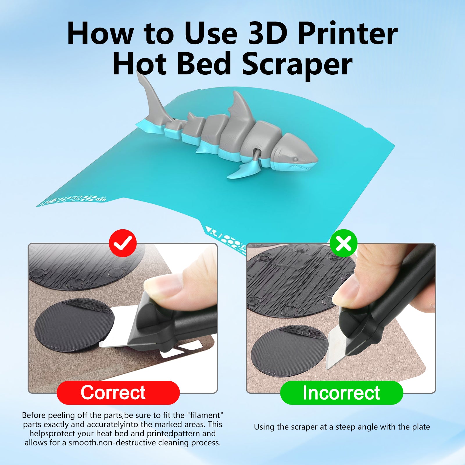 SK5 Steel Blade 3D Printer Scraper for Bambu Lab A1 Mini / P1 / X1 / Creality printer– Durable Build Plate Print Removal Tool