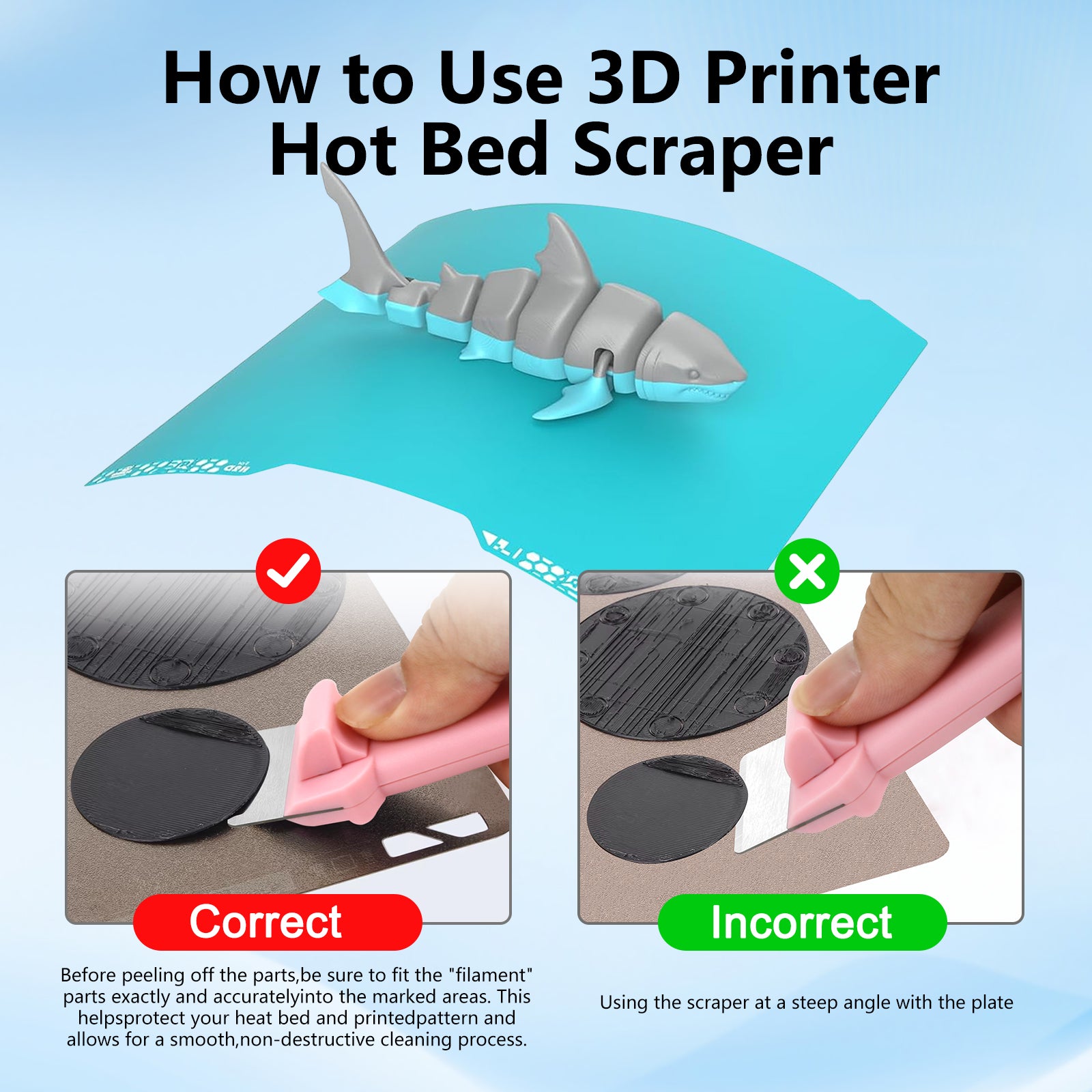 SK5 Steel Blade 3D Printer Scraper for Bambu Lab A1 Mini / P1 / X1 – Durable Print Removal Tool, No Damage Build Plate, Plastic Handle