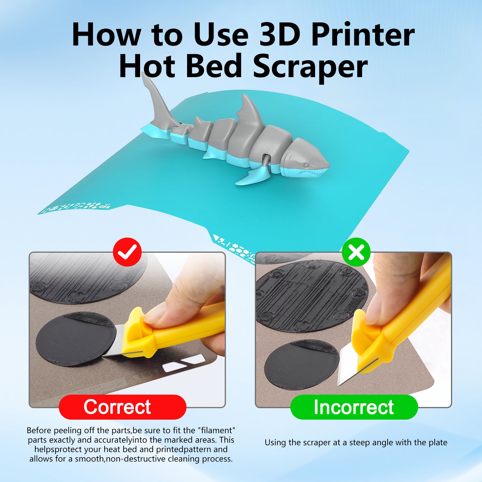 3D Print Removal Tool with SK5 Steel Blade for Bambu Lab A1 Mini P1 X1 – Fast Cleaning Build Plate Scraper with Comfortable Grip Handle